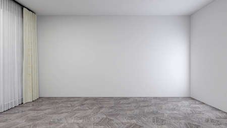 Empty room with white wall and wooden floor. 3D rendering.