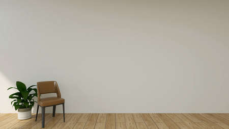 3D rendering of a living room with a chair and a plant