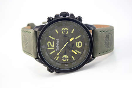 Timberland men's watch in green on a white background.のeditorial素材
