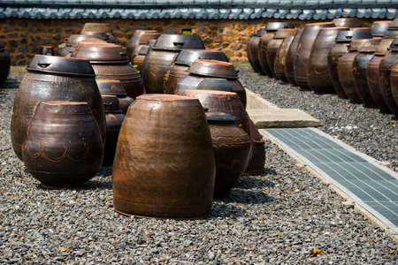 Korean kimchi jarsの写真素材