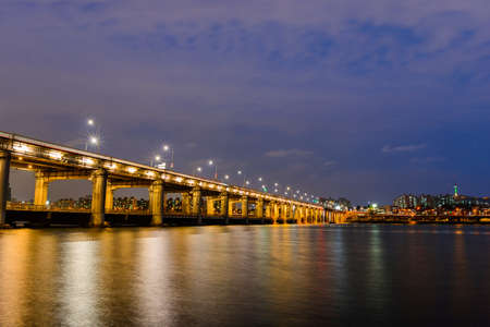 SEOUL, SOUTH KOREA - MAY 7  The night view of Banpo bridge  over the Han river in Seoul, South Korea, on May 7, 2014  のeditorial素材