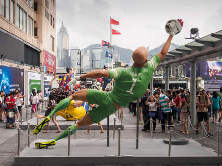 Nike celebrates FIFA World cup 2014  by producing four-metre- tall replicas of notable football players at Habour City shopping mall, Hong Kong, on June 21, 2014のeditorial素材
