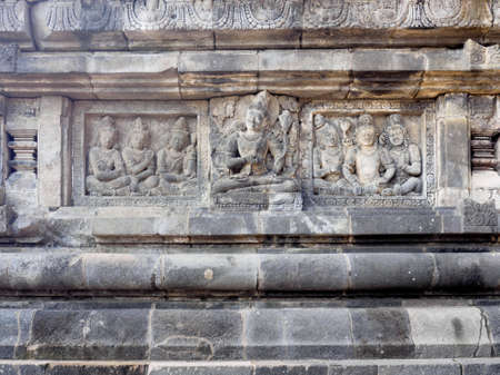 Ancient stone carving of Prambanan Temple, the 9th-century Hindu temple compound in Central Java, Indonesia, and is also a UNESCO world heritage site.の写真素材