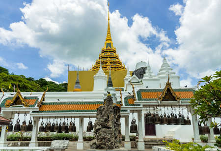 Row of bells in the pavilion of Phrabuddhabat temple, with the natural stone sculpture,  Saraburi...