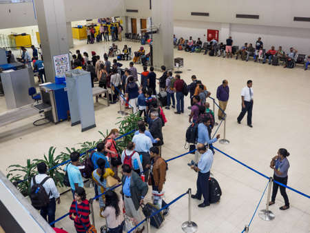 Colombo, Sri Lanka - November 11, 2017:  Passengers waiting in the queue at the security checkpoint...