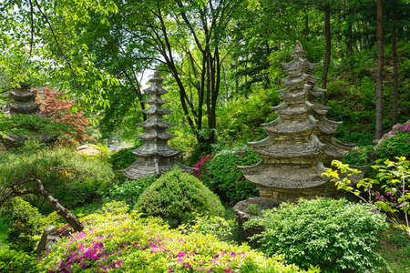 Stone pagodas in the beatuiful garden of Waujeongsa Temple, Yongin city, South Koreaの写真素材