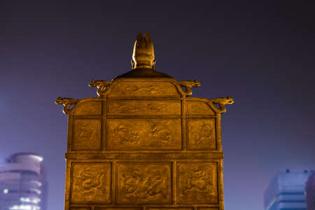 Statue of King Sejong the Great, in the nightのeditorial素材