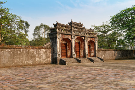 The Dai Hong Gate, the front gate of the Mausoleum of Emperor Minh Mang who ruled Vietnam during 1820-1841. in Hue, the old capital of Vietnam.の写真素材