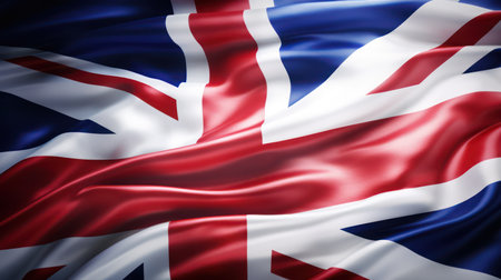 United Kingdom flag waving in the wind. Close up. 3D illustration.の素材