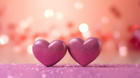 Valentine's day background with pink hearts on bokeh backgroundの素材