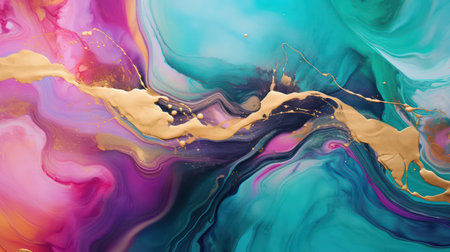 abstract background of acrylic paint in blue, pink and gold colorsの素材