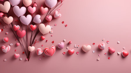 Valentine's day background with red and pink hearts. 3d renderingの素材