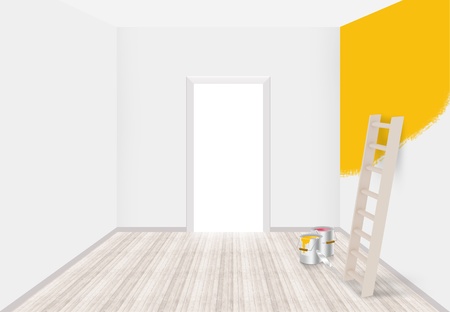 Empty bright room interior with painted wallの写真素材