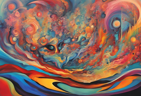 Abstract background with colorful watercolor stains. Acrylic painting on canvas. Digital art.の素材