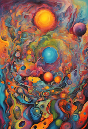 Abstract colorful background. Psychedelic fractal texture. Digital art. 3D rendering.の素材