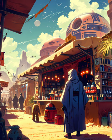 Fantasy night market. vector illustrationの写真素材
