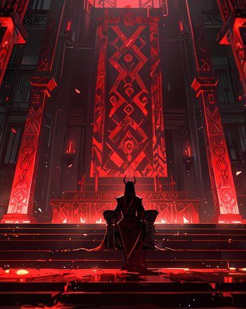 Digital Illustration of a Man in Front of the Gate of the Templeの写真素材