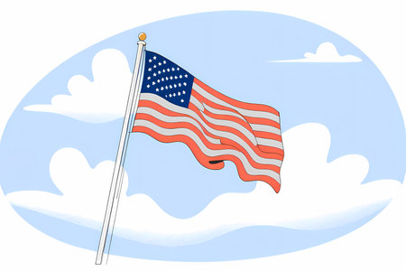 Illustration of a United States Flag Waving in the Cloudy Sky