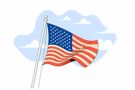Flag of the United States of America on a flagpole. vector illustrationのイラスト素材