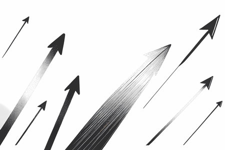 Black and white arrows pointing up on white background. Vector illustration.