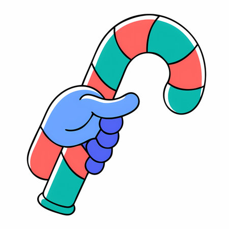 Candy cane icon in cartoon style isolated on white background. Christmas symbol stock vector illustration.のイラスト素材