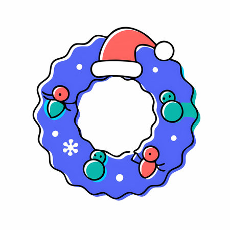 Christmas wreath with snowman and snowflakes. Vector illustration.のイラスト素材