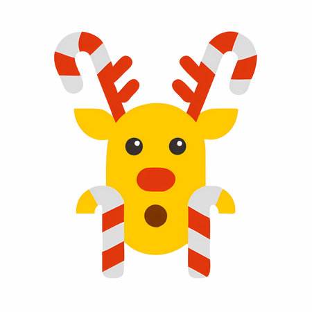 Christmas reindeer with candy cane flat icon isolated on white backgroundのイラスト素材