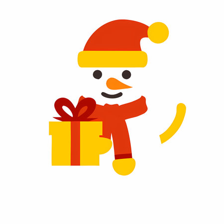 Snowman with gift box flat icon on white background for web designのイラスト素材