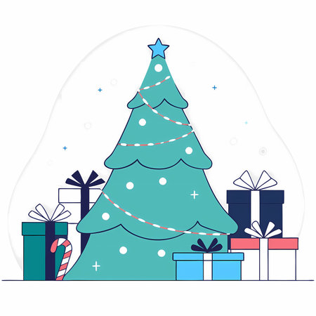 Christmas tree and gifts on white background. Vector illustration in flat style.のイラスト素材