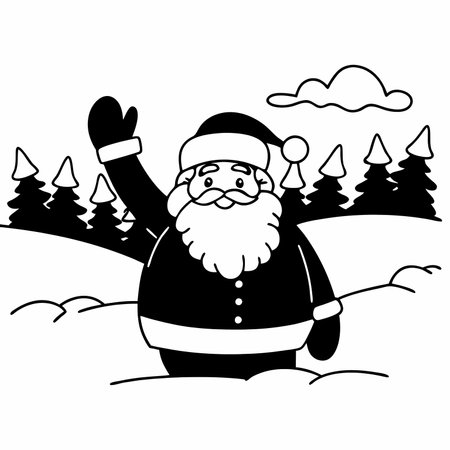 santa claus christmas cartoon vector illustration graphic design in black and whiteのイラスト素材