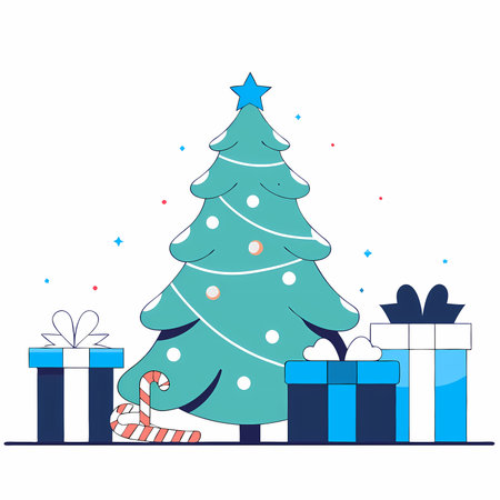 Christmas tree with gifts. Vector illustration in flat style on white background.のイラスト素材