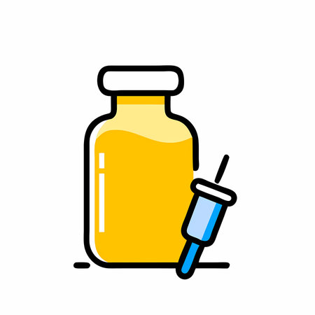 Vaccine bottle and syringe icon. Line style vector illustration.のイラスト素材