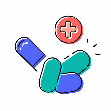 Pills and medical cross icon. Vector illustration in line style.のイラスト素材