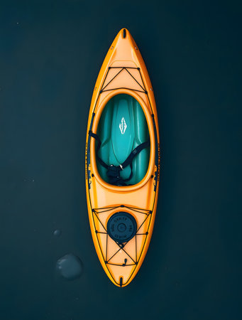 Top view of kayak on the water surface. Sport and recreation concept.の素材