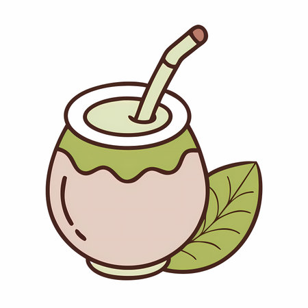 coconut cocktail drink with straw and leaves vector illustration designのイラスト素材