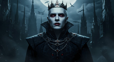 Close-up portrait of a female vampire in a dark gothic castle.の素材