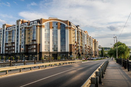 The empty streets of Belgorod, city in west of Russia, close to Ukraine border, with Russian architecture during the day.の写真素材
