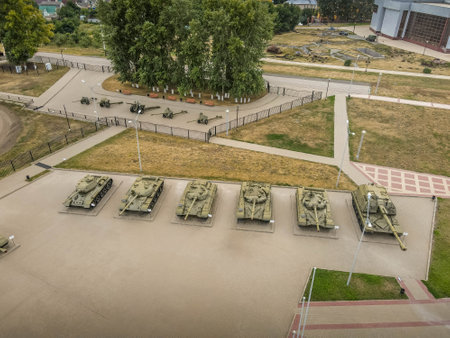 The aerial view of tanks in Belgorod oblast, the location of Kursk battle in World War II, in western Russia close to Ukraine border.の写真素材