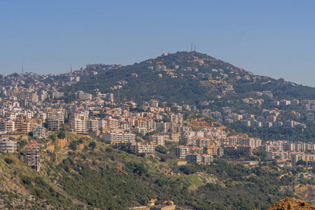 The Lebanese houses on the hills at Beirut suburbs, a capital of Lebanon, Middle East.の写真素材