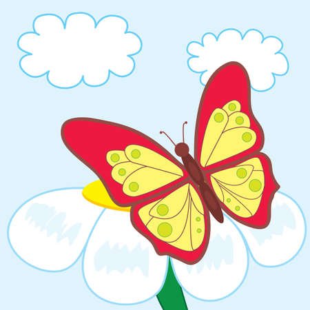 Cartoon butterfly on beautiful flower.のイラスト素材