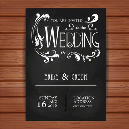 Vintage wedding invitation card on blackboard background.のイラスト素材