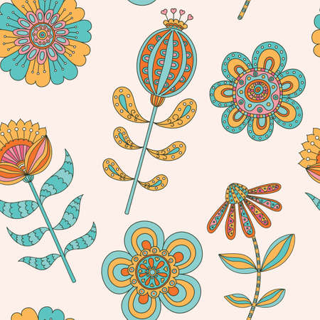 Abstract floral seamless. Hand drawn doodle. Vector illustrationのイラスト素材