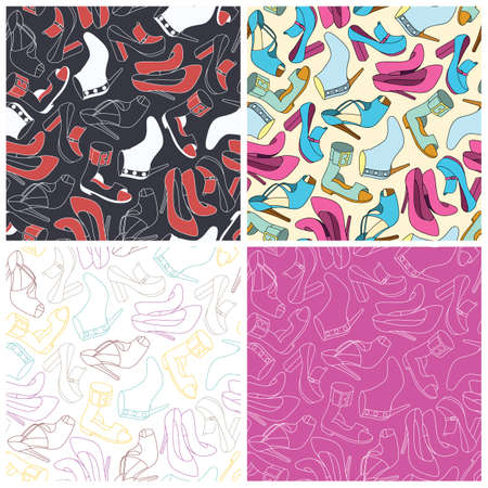 Set of shoes seamless pattern background. Vector illustrationのイラスト素材