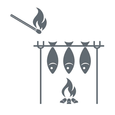 Barbecue grill and matches  icon on a white background. illustrationのイラスト素材