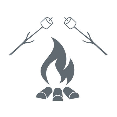 Fire and marshmellow icon on white background. Vector illustration.のイラスト素材