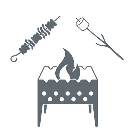 Brazier, marshmellow and kebab  icon on a white background. Vector illustrationのイラスト素材