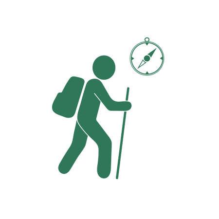 Hiking tourists with compass icon. Vector illustrationのイラスト素材