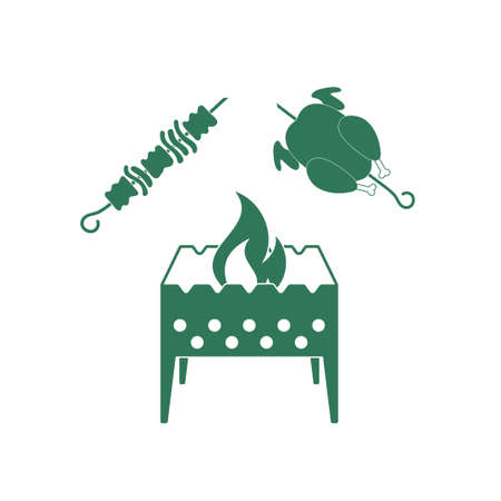 Brazier zephyr, kebab and chicken . Vector illustrationのイラスト素材