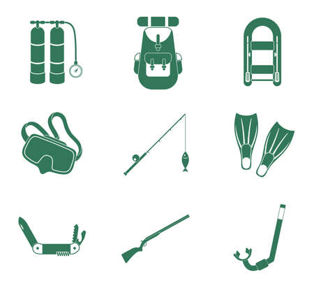 Set of camping equipment icons. Vector illustrationのイラスト素材