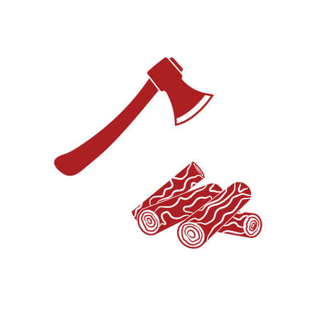 The ax and firewood icon. Flat Vector illustrationのイラスト素材